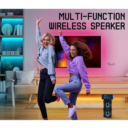 Portable Bluetooth Speaker with Dual Subwoofers, Color Lights, TWS, FM, USB, AUX, TF and Mic Input