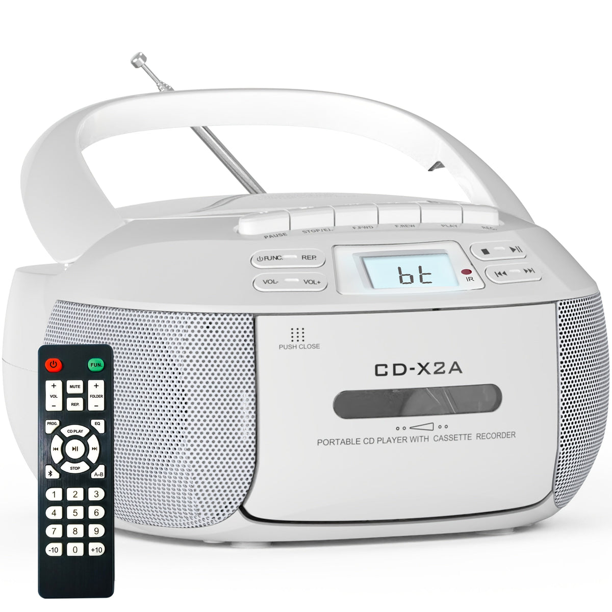 CD Cassette Player Boombox Combo with AM/FM Radio, Remote Control, LCD Display, AUX USB Earphone Jack