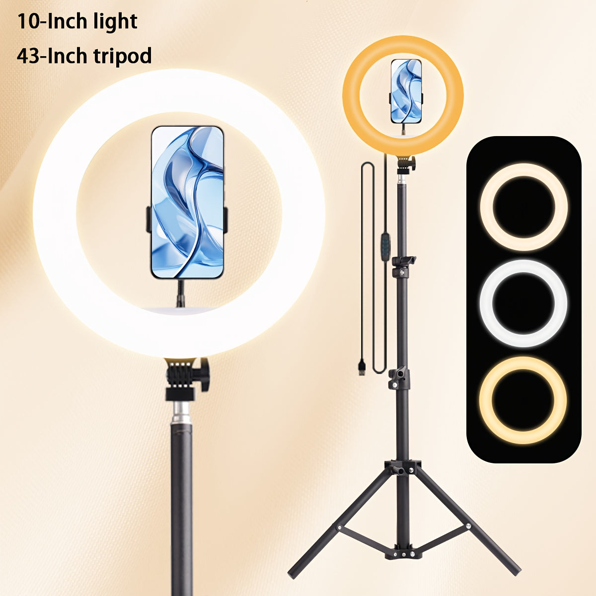 LED Ring Light 10/12 Inch with Tripod Stand & Phone Holder – 3 Color Modes, 12 Brightness Levels, USB Powered Selfie Light for Makeup, Photography, Video & Streaming