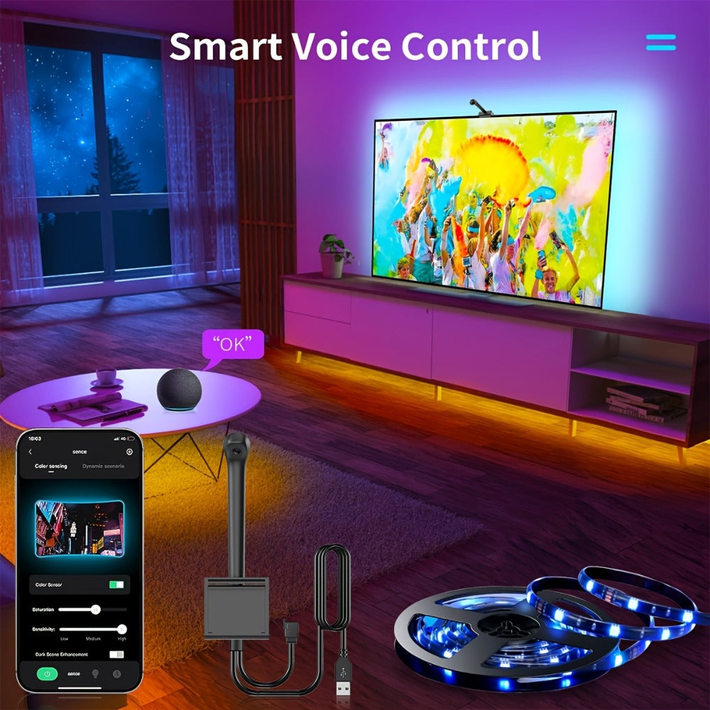 RGB TV Backlight LED Strip Kit, 149.61 Inches with Top-Mounted Screen Sensor, Control Module and App Interface