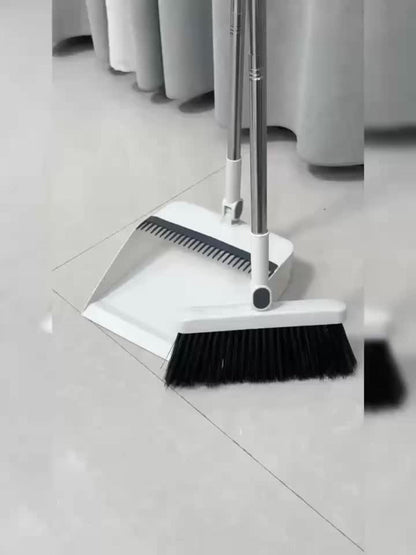 Broom and Dustpan Set with Long Handle - 2-in-1 Upright Sweeping Broom with Comb Teeth, Pet Hair Removal Floor Cleaning Tool for Home Office School Dorm Outdoor - Blue Orange White Purple Green