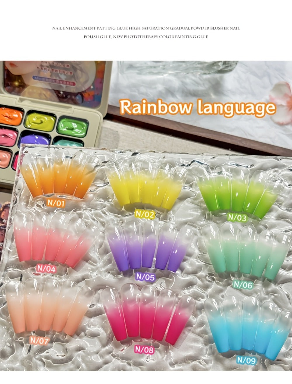 Gel Nail Polish MORDDA Nine-Color Rainbow Grid Set for Gradient and Ombre Manicure Art in One Compact Case