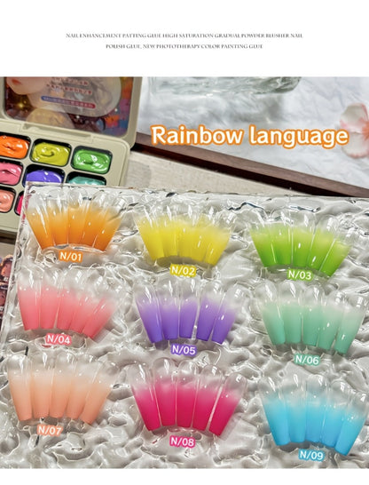 Gel Nail Polish MORDDA Nine-Color Rainbow Grid Set for Gradient and Ombre Manicure Art in One Compact Case