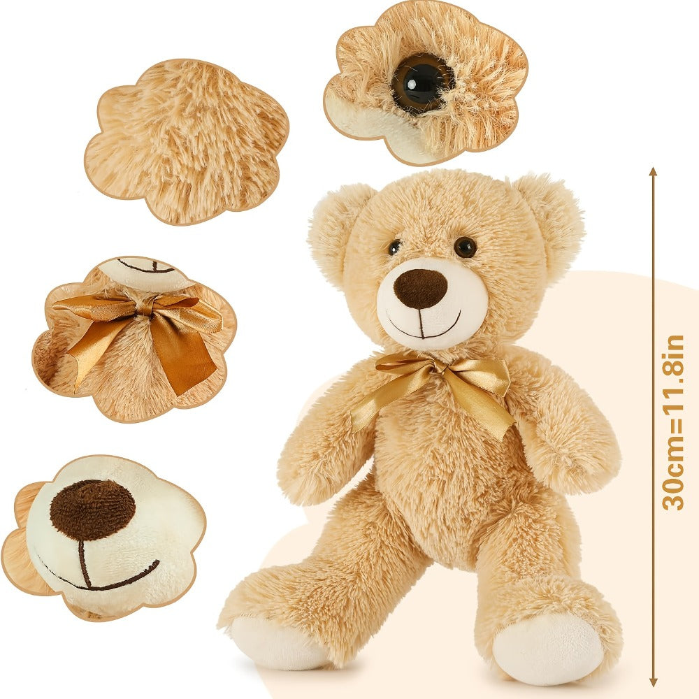 Stuffed Animal Mini Teddy Bear Set of Six in Khaki Beige for Party Favors and Classroom Prizes