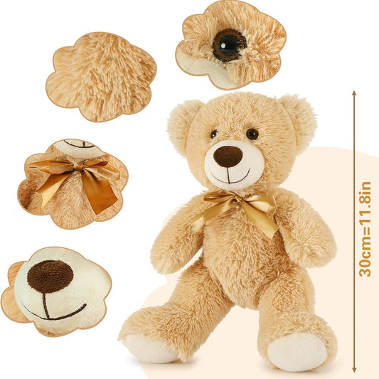 Stuffed Animal Mini Teddy Bear Set of Six in Khaki Beige for Party Favors and Classroom Prizes