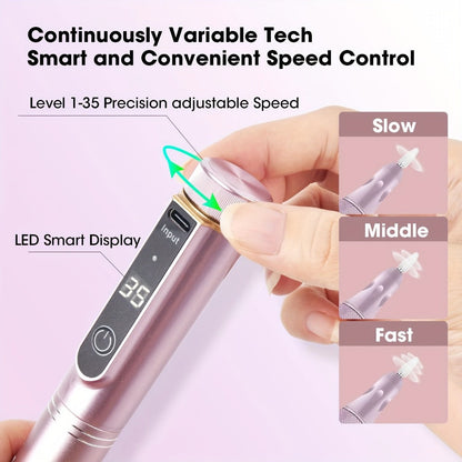 Cordless Nail Drill Kit 35000RPM Rechargeable Wireless Electric E-File — 108 Bits Professional Nail Drill Machine for Acrylic Gel Natural Nails, USB Nail File Set for Salon & Home Manicure Pedicure, Rose Gold Black Green
