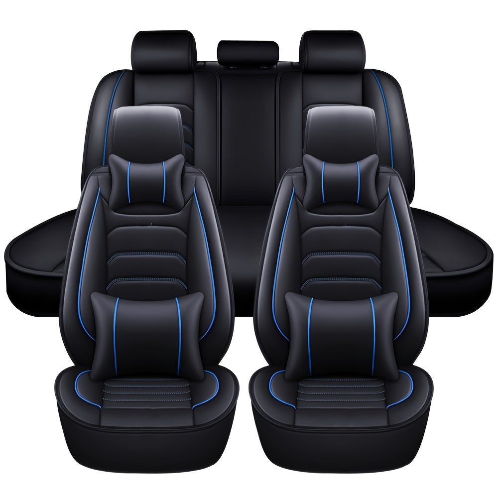 Car Seat Covers 5-Seat Faux Leather Set with Foam Padding and Optional Matching Pillow Pieces