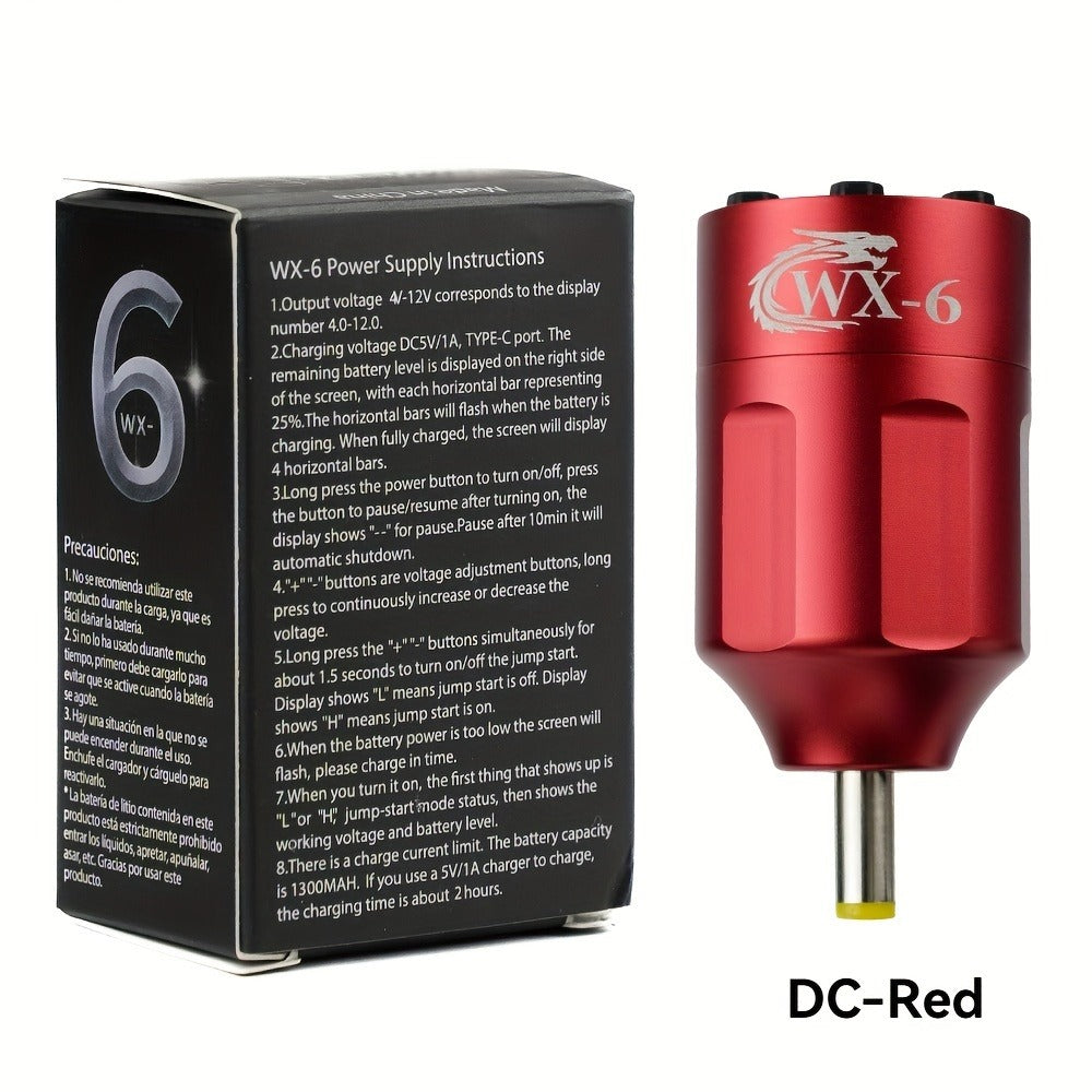 WX-6 Rechargeable Tattoo Power Supply with LED Display and Four RCA or DC Color Configurations