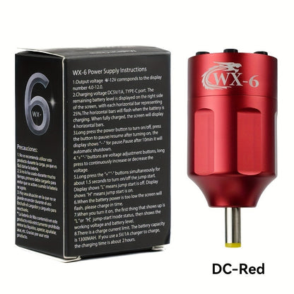 WX-6 Rechargeable Tattoo Power Supply with LED Display and Four RCA or DC Color Configurations