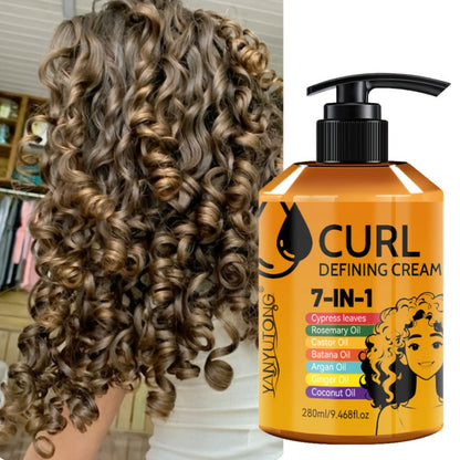 7-in-1 Curl Styling Cream in 280ml Illustrated Pump Bottle with Rosemary, Coconut and Argan Oils