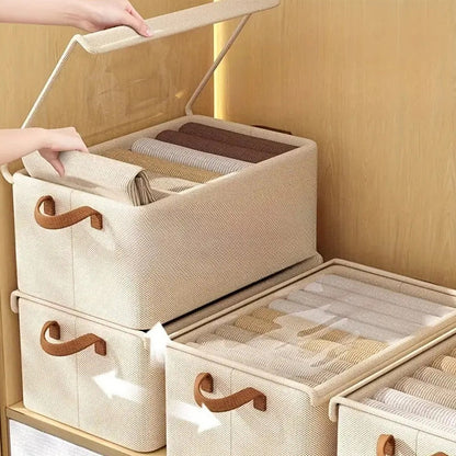 Foldable Clothes Storage Box with Transparent Lid 6-Pack, Stackable Wardrobe Organizer Bins with Steel Frame & Handles, Collapsible Fabric Closet Storage Boxes for Clothing Blankets Sundries, Green Beige Gray