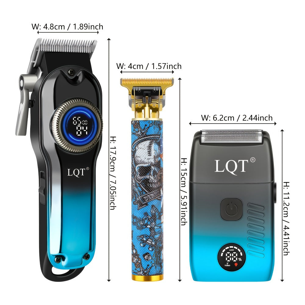 Cordless Hair Clipper Set - LQT Blue Rechargeable Professional Hair Clipper with Foil Trimmer & Precision Blade, 1/2/3pcs Options, Limited Edition Combs, for Home & Salon Use, Holiday Christmas Gift