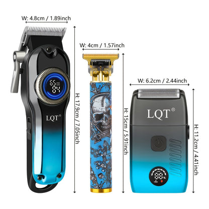 Cordless Hair Clipper Set - LQT Blue Rechargeable Professional Hair Clipper with Foil Trimmer & Precision Blade, 1/2/3pcs Options, Limited Edition Combs, for Home & Salon Use, Holiday Christmas Gift