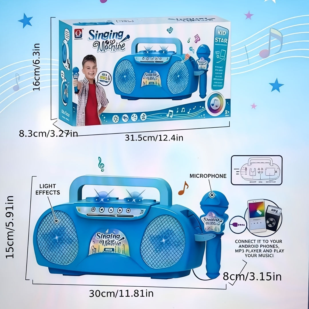 Kids Light-Up Singing Machine Toy with Microphone – All-in-One Music Toy for Boys & Girls Ages 3-7, Birthday & Holiday Gift, Blue / Red / Pink