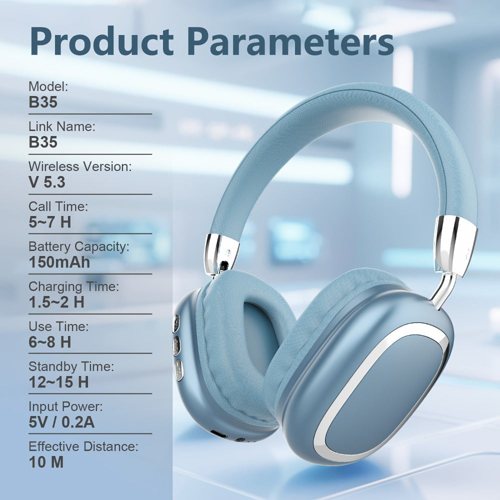 B35 Over-Ear Headphones with Bluetooth 5.3, 40mm Drivers, 90-Degree Rotating Earcups and Five Color or Storage Sets