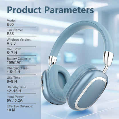 B35 Over-Ear Headphones with Bluetooth 5.3, 40mm Drivers, 90-Degree Rotating Earcups and Five Color or Storage Sets