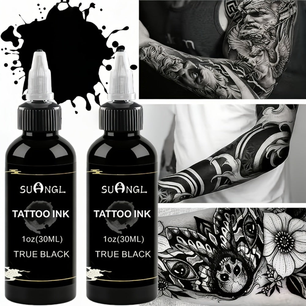 Tattoo Ink Black & White Set 1.01oz — High Brightness Fine Particle Formula, Permanent Body Ink, Needle & Machine Compatible for Professional Studios & Hobbyists