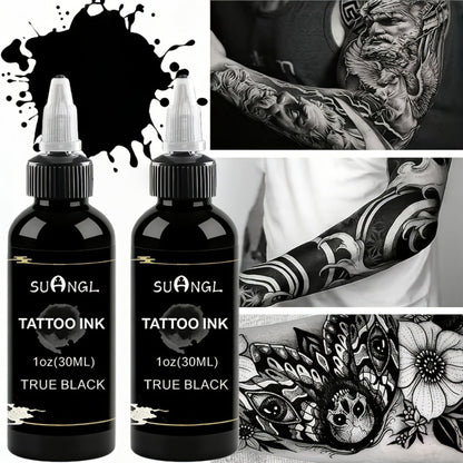 Tattoo Ink Black & White Set 1.01oz — High Brightness Fine Particle Formula, Permanent Body Ink, Needle & Machine Compatible for Professional Studios & Hobbyists