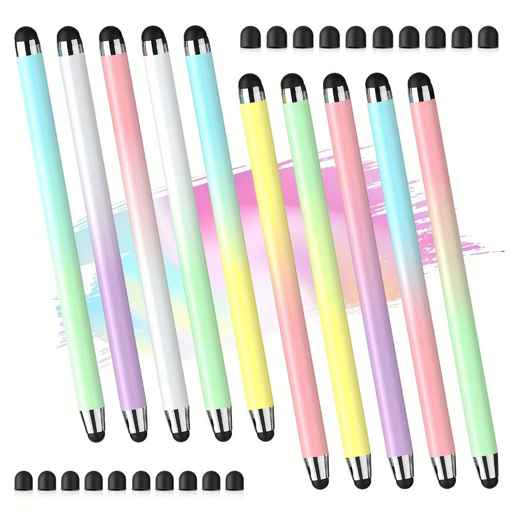 10-Piece Dual-Tip Stylus Pen Set for Capacitive Touchscreens in Three Color Assortments with Passive Design