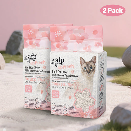 Tofu Cat Litter 5-in-1 Flushable Clumping - All For Paws White Blossom Yucca Enhanced Formula, Low Dust Rapid Clumping Odor Control, Natural Plant-Based Cat Litter, 2/4/6 Pack