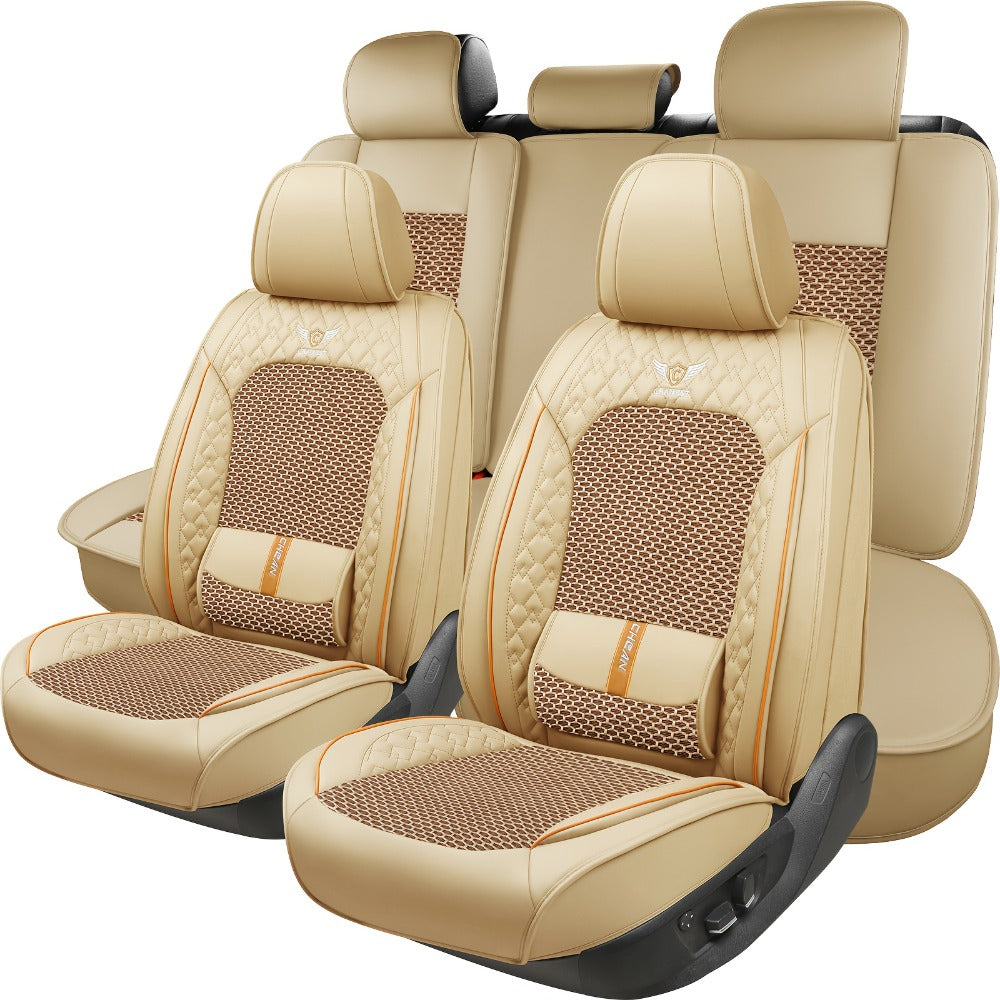 Car Seat Covers 3D Diamond-Embroidered Faux Leather with Two-Front or Five-Seat Set Options