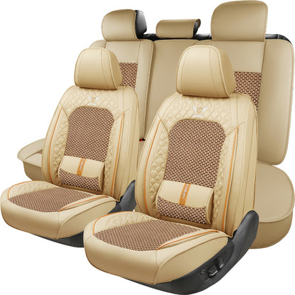 Car Seat Covers 3D Diamond-Embroidered Faux Leather with Two-Front or Five-Seat Set Options