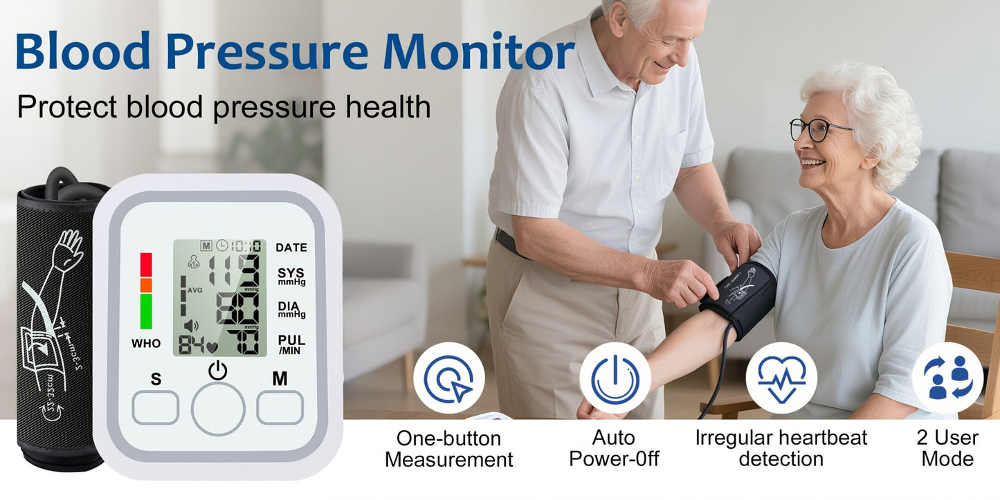 Blood Pressure Monitor by MOOD LIGHT, Upper-Arm LCD Device with Voice, Dual-User Memory and Adjustable Cuff