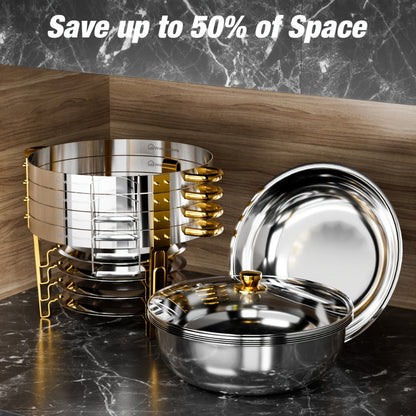 Gold Chafing Dishes Buffet Set 5QT Round Stainless Steel Food Warmer with Glass Lid Lid for Entryways, Bedrooms and Living Spaces