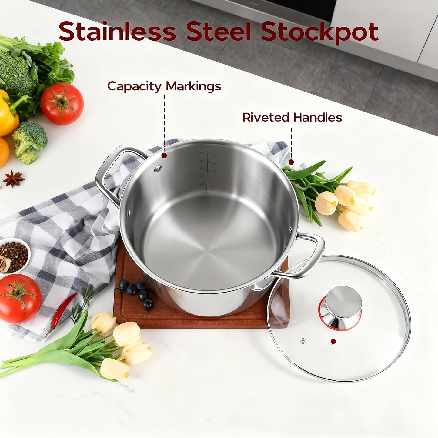 Stainless Steel Deep Pot Cookware Set 10 & 12 Piece with Lids & Dual Handles – Oven Safe Soup Hot Pot Pasta Seafood Stew Pots | Silver Pink Gold | Home Restaurant Cooking Gift Set