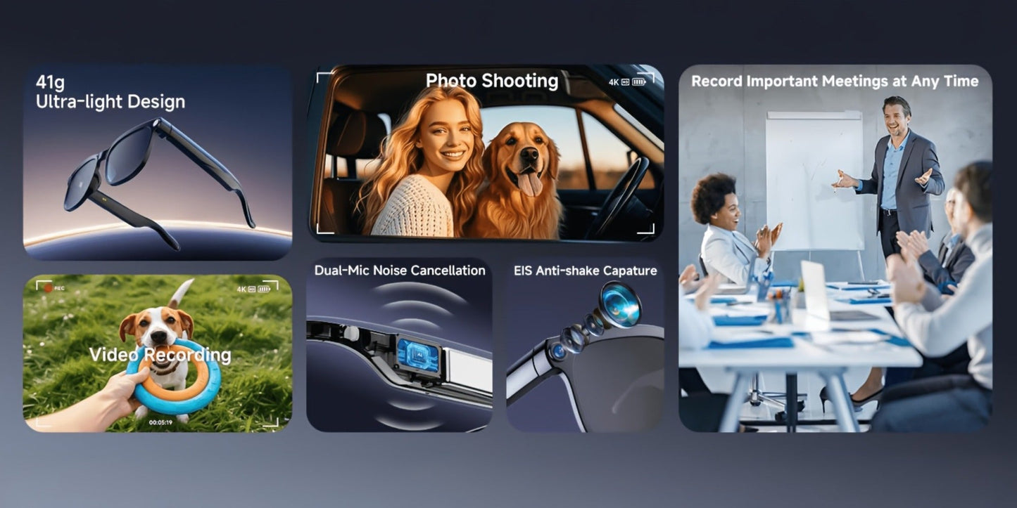Smart Glasses 8MP Camera Eyewear with Photochromic Lenses, Translation, Object Recognition and Bluetooth Audio