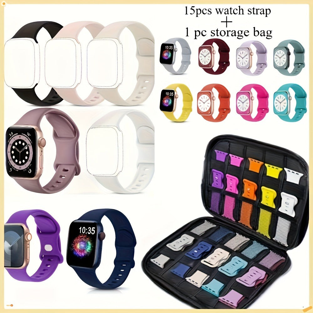 15 Pack Multicolor Apple Watch Bands Soft Silicone Sport Straps – Pin-and-Tuck Closure Compatible with Apple Watch Series 10 9 8 7 6 SE 5 4 3 2 1 38mm 40mm 41mm 42mm 44mm 45mm 46mm 49mm Men Women Value Set