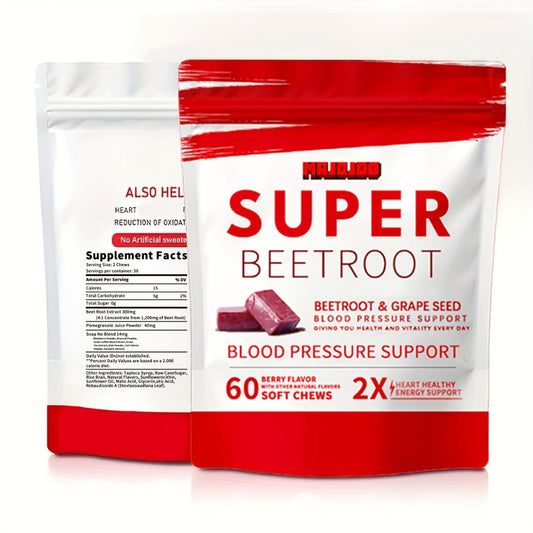 Beetroot Gummies Chewable Supplement with Beetroot Powder Vitamins Minerals & Antioxidants for Blood Pressure Heart Health Natural Energy & Nitric Oxide Support — Pomegranate Berry Flavor 60 Chews Women & Men