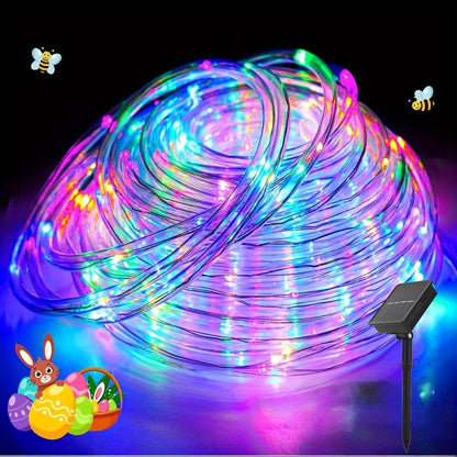 RGB Solar Rope Light with 100 LEDs, 33-Foot Clear Tube and Eight Pictured Lighting Modes for Patio Decor