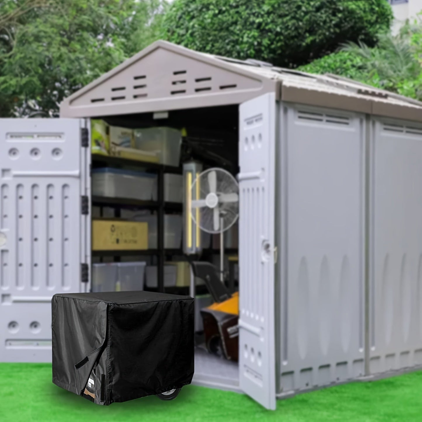 Generator Cover in Black with Displayed 25.59 x 20.08 x 20.08-Inch Dimensions and Side Access Opening