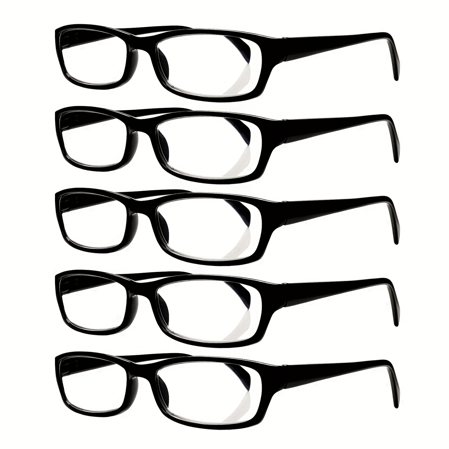 Reading Glasses – Five-Pair Rectangular Blue-Light Lens Set with Spring Hinges and Mixed Colors