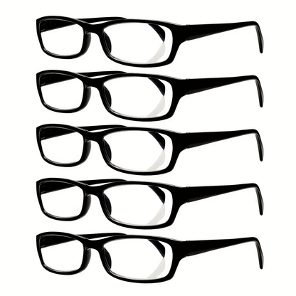 Reading Glasses – Five-Pair Rectangular Blue-Light Lens Set with Spring Hinges and Mixed Colors