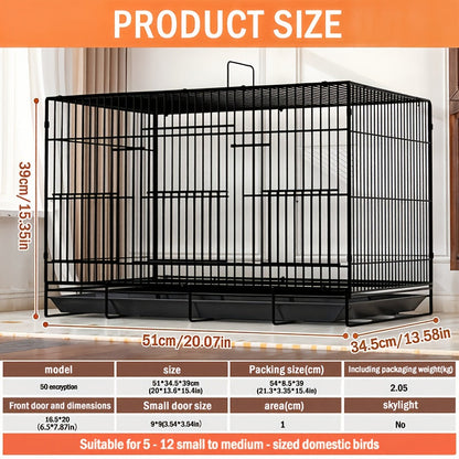 Bird Cage Large Foldable Metal - Escape-Proof Indoor Aviary for Pigeons Parrots & Small Birds with Perches, Feeding Box & Drinking Fountain - Spacious Breeding House & Decorative Pet Bird Enclosure 20 Inch