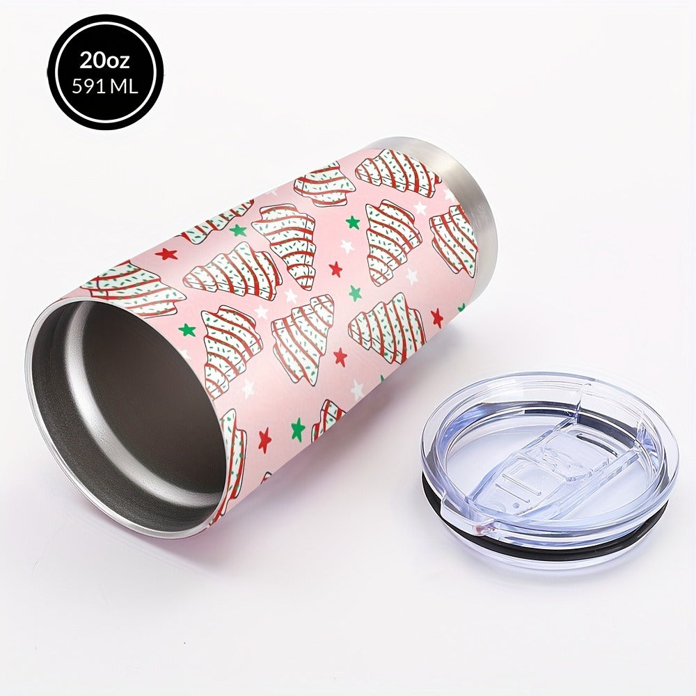 Insulated Tumbler 20oz Christmas Tree Cookie Graphic in Pink Stainless Steel with Lid and Straw