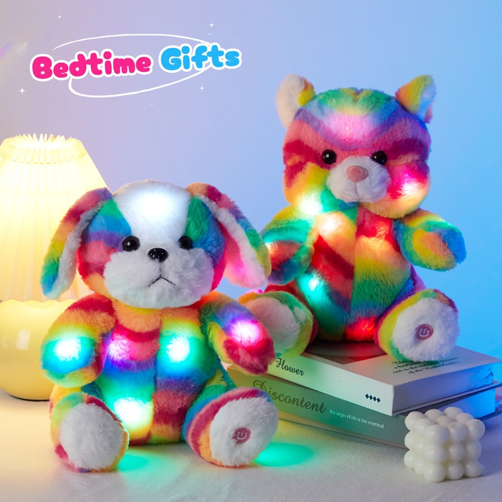 Plush Toy – Rainbow Cat with Glowing Color Points and Music for Bright Interactive Display