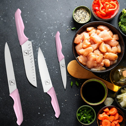 Kitchen Knife Set by imarku, 14-Piece Pink Stainless Steel Block with Six Steak Knives, Shears and Built-In Sharpener