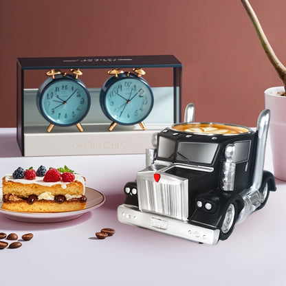 Semi-Truck-Shaped Coffee Mug with Metal-Look Interior and Trim in Blue or Black Color Options