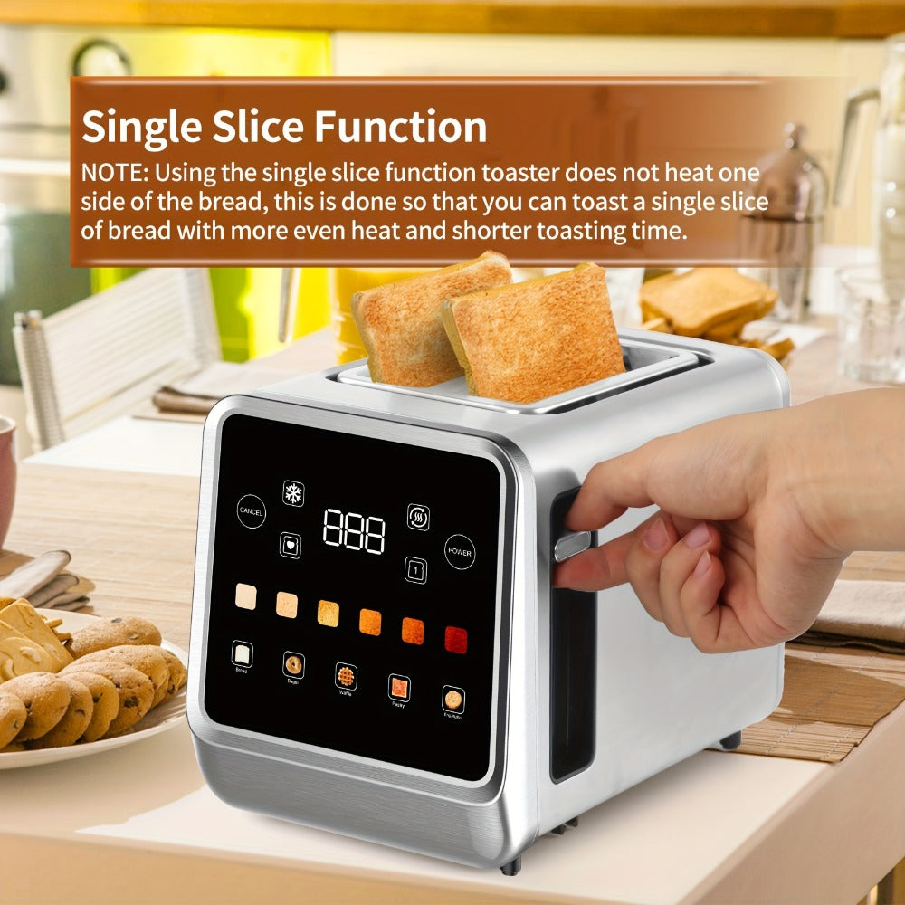 Digital Touch Screen Toaster 2 Slice Stainless Steel with 5 Bread Functions 7 Shade Settings for Home Cooking, Dining and Outdoor Meals