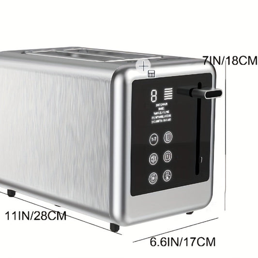 Stainless Steel Toaster 2-Slice Smart Touch Screen – 5 Bread Selections, 7 Shade Settings, Bagel/Defrost/Cancel/Reheat, 1.5" Wide Slot, Removable Crumb Tray