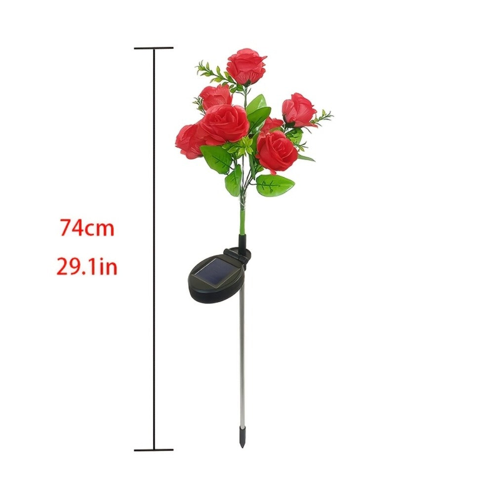Solar Rose Garden Stake Lights with Separate Panels, Two Stakes and 14 Flowers in Red or Pink