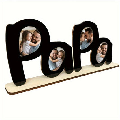 Papa Wooden Desktop Photo Frame, 12.5 x 5.5 Inch Letter-Shaped Display with Four 1.7 x 2.1 Inch Photo Openings