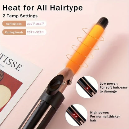 Ceramic Curling Iron Set 5-in-1 with Interchangeable Barrels & Heat Brush – Professional Hair Curler Wand Styling Kit for Long-Lasting Waves & Curls, All Hair Types Women, Includes Heat Gloves & Clips