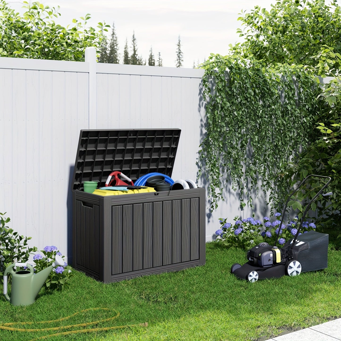 Molded-Panel Outdoor Storage Box with 36-, 45- or 51-Gallon Labels across Four Capacity-and-Color Models