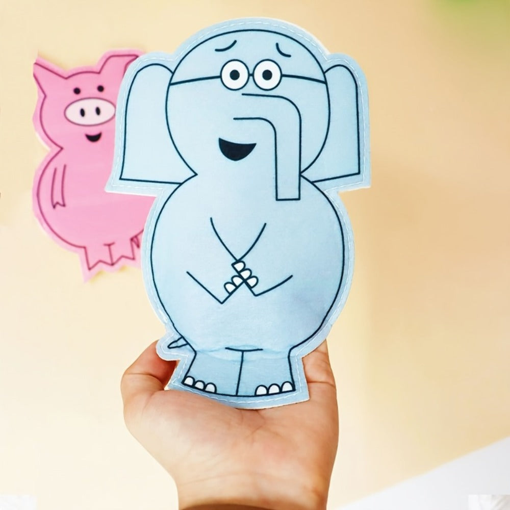 Elephant and Piggie Hand Puppets Plush Stuffed Animal Props for Storytelling, Classroom Teaching & Role Play, Interactive Read-Aloud Toy for Kids Toddlers, Birthday Gift – Pink Animal & Baby Elephant
