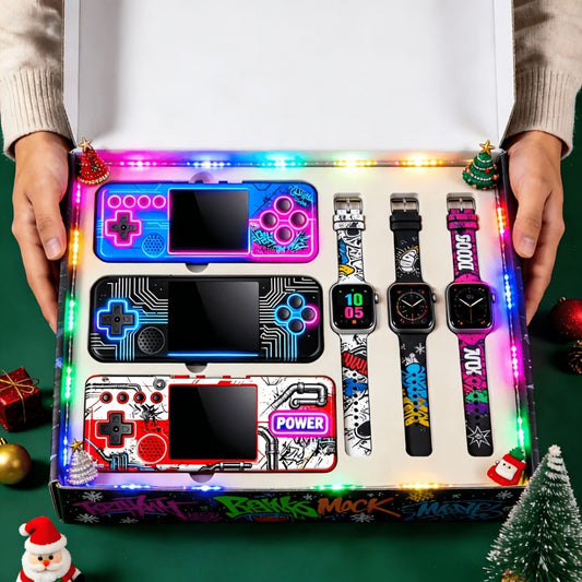 Handheld Game Console and Smart Watch Two-Piece Set with Basic or Deluxe Bundles in Three Console Colors