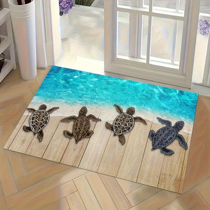 Beach Turtle Door Mat with Coastal Ocean Print in Color1 and 30-by-18-Inch Checkout Configuration